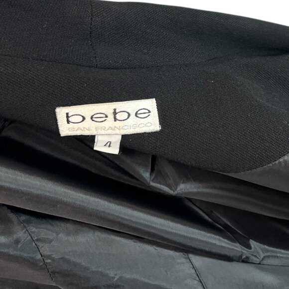 Bebe Vintage 90s Black Cinched Waist Long Blazer Wool Blend Made in USA, Size 4 - Picture 3 of 12